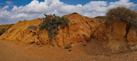 Northern Kyrgyzstan. Picturesque views of the famous Skazka Canyon, the clay mountain peaks of which...