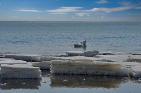 Russia. The western coast of Sakhalin Island. The picturesque last ice in the spring Sea of Okhotsk.の写真素材