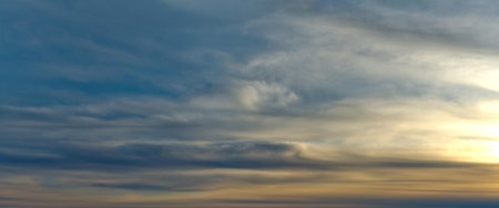 Russia. The South of Western Siberia. Panorama of the evening summer sky with multicolored clouds...