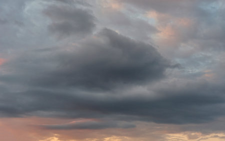 The South of Western Siberia. Panorama of the evening summer sky with multicolored clouds over the...