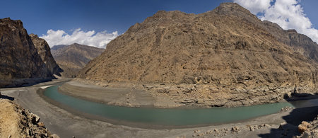 Panoramic view of a mountain river in the Himalayasの写真素材