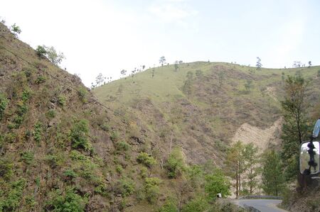 green mountain image clicked from busの写真素材
