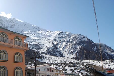 snow fall in mountainsの写真素材