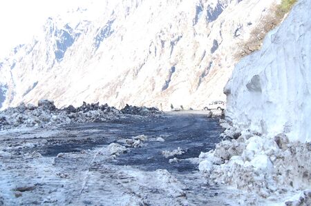 A road between the glacierの写真素材