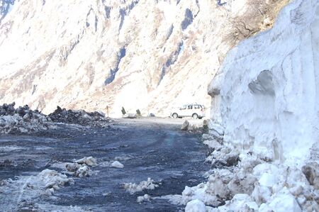 A road between the glacierの写真素材