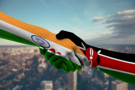 Flag of Kenya and Kenya countries, handshake cooperation, partnership and friendship concept