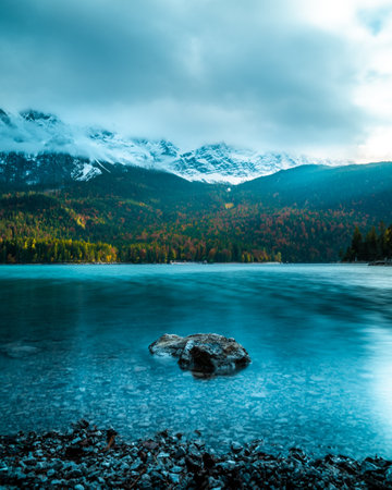 Eibsee Lake Zugspitze Gemany Garmisch Partenkirchen Autumn Long Exposureの写真素材