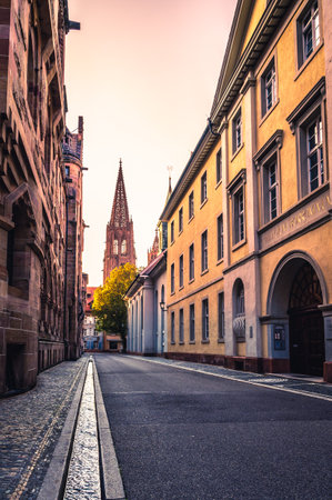 Munster Freiburg in Germany Baden Wurttemberg Blue Hour Long Exposureの写真素材