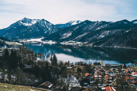 View over Schliersee from Schlierbergalm Germany Bavariaの写真素材
