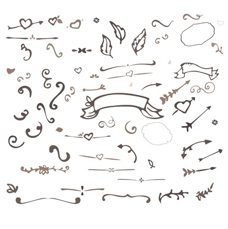 Doodle ornate, love elements set.Design template, design elements for invitation card, save the date,  wedding card.のイラスト素材