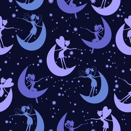 Seamless pattern with silhouette fairy for kids. Pattern for girl, pattern with fairyのイラスト素材