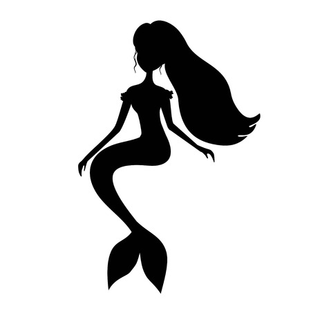 Black silhouette mermaid vector illustrationのイラスト素材