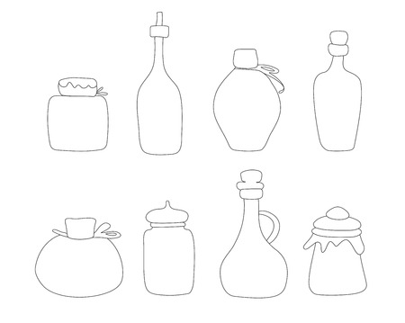 Hand drawn Jar vector set. Sketched jars and bottles isolated on white backgroundのイラスト素材