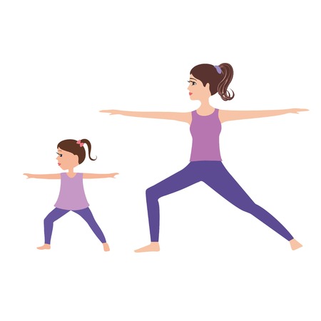 Young Mother and daughter doing yoga togetherのイラスト素材