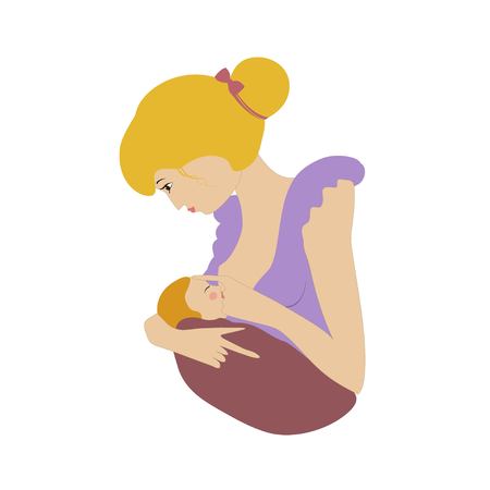 Mother feeds her baby with breast milk vector illustrationのイラスト素材