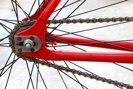 Wheel of a bicycle chain and red