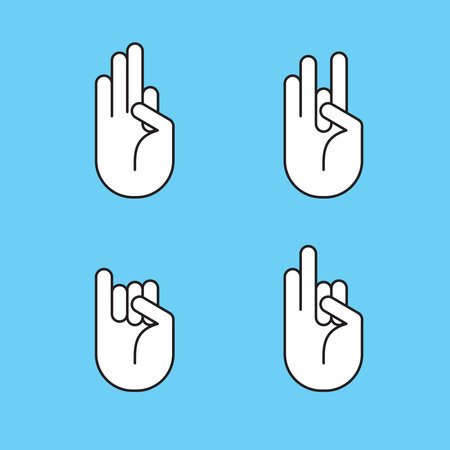 Various hand-shaped pieces on the blue backgroundのイラスト素材