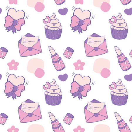 8 march, international women's day themed seamless pattern made of hand drawn vector illustrations.のイラスト素材