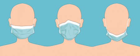 Hand drawn vector illustration of anonymous human figures wearing a surgical virus protective face mask in various ways.のイラスト素材