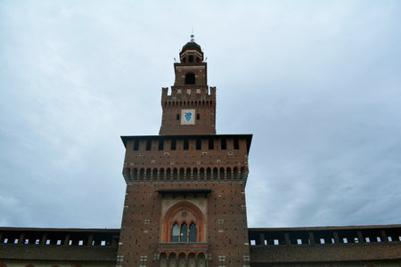 Milan, Italy, October 2021: The Filarete Tower in Sforza's Castle (Castello Sforzesco)のeditorial素材