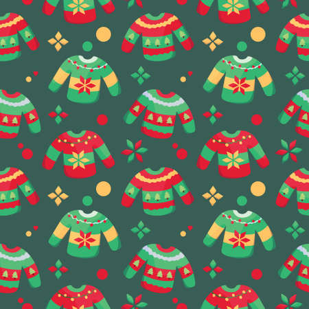 Seamless vector pattern of festive sweaters, Christmas and New Year celebration related background.