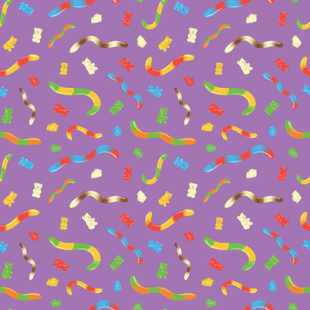 Colorful repetitive pattern background of gummy candies made of simple vector illustrations.のイラスト素材