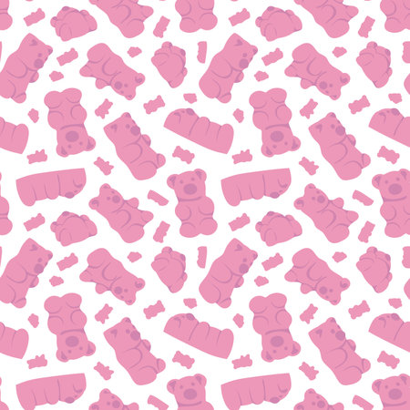 Colorful repetitive pattern background of gummy candies in a shape of bears made of simple vector illustrations.のイラスト素材