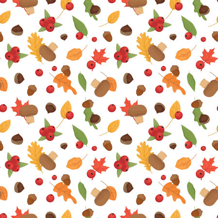 Colorful repetitive pattern background Fall season related, made of simple vector illustrations.のイラスト素材