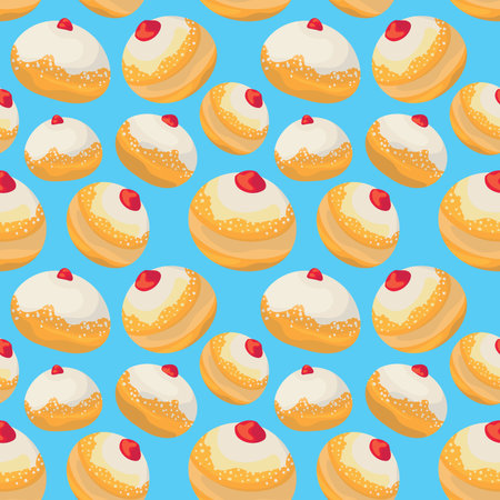 Colorful repetitive pattern background of Sufganiyot, Jelly doughnuts eaten on the Jewish festival of Hanukkah.のイラスト素材