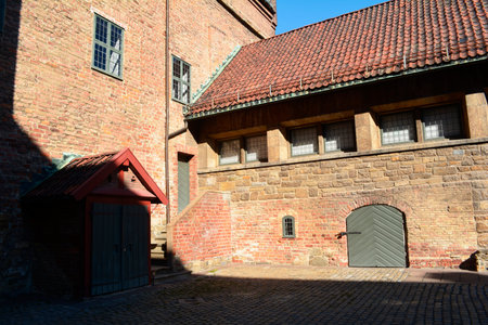Oslo, Norway, September 2022: Exterior walls of the ancient Akershus Fortress.のeditorial素材