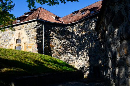 Oslo, Norway, September 2022: Exterior walls of the ancient Akershus Fortress.のeditorial素材