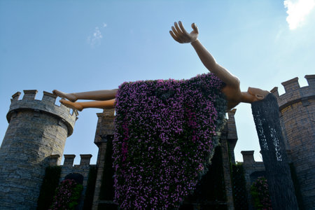 Dubai, United Arab Emirates (UAE), December 2022: Dubai Miracle Garden, a beautiful flower garden containing enormous flower structures.のeditorial素材