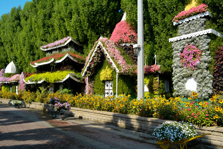 Dubai, United Arab Emirates (UAE), December 2022: Dubai Miracle Garden, a beautiful flower garden containing enormous flower structures.のeditorial素材