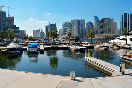 Dubai, United Arab Emirates (UAE), December 2022: D-Marin Business Bay Marina, a leisure yacht marina on the Dubai Canal.のeditorial素材