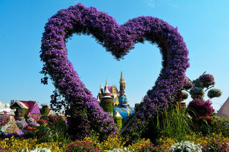 Dubai, United Arab Emirates (UAE), December 2022: Dubai Miracle Garden, a beautiful flower garden containing enormous flower structures.のeditorial素材