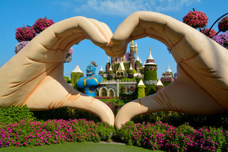Dubai, United Arab Emirates (UAE), December 2022: Dubai Miracle Garden, a beautiful flower garden containing enormous flower structures.のeditorial素材