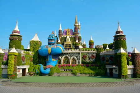 Dubai, United Arab Emirates (UAE), December 2022: Dubai Miracle Garden, a beautiful flower garden containing enormous flower structures.のeditorial素材