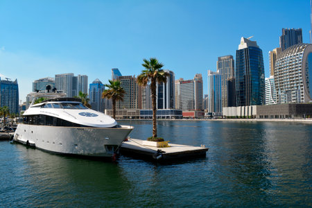 Dubai, United Arab Emirates (UAE), December 2022: D-Marin Business Bay Marina, a leisure yacht marina on the Dubai Canal.のeditorial素材