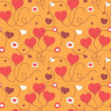 Colorful repetitive pattern background of love and relationship, Valentine's day related balloons, made of simple vector illustrations.のイラスト素材