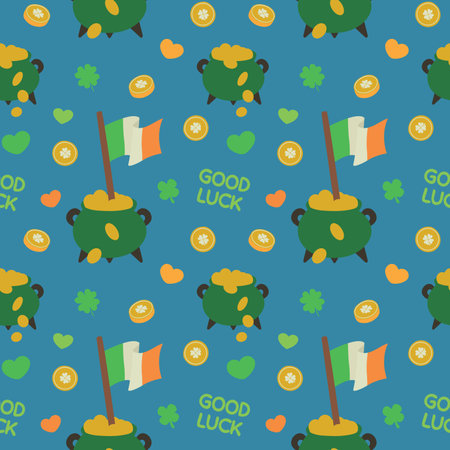 Colorful repetitive pattern background made of Saint Patrick's Day celebration themed vector illustrations.のイラスト素材