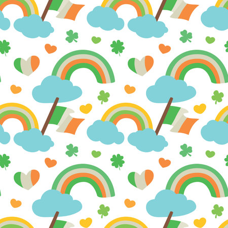 Colorful repetitive pattern background made of Saint Patrick's Day celebration themed vector illustrations.のイラスト素材