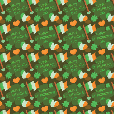 Colorful repetitive pattern background made of Saint Patrick's Day celebration themed vector illustrations.のイラスト素材