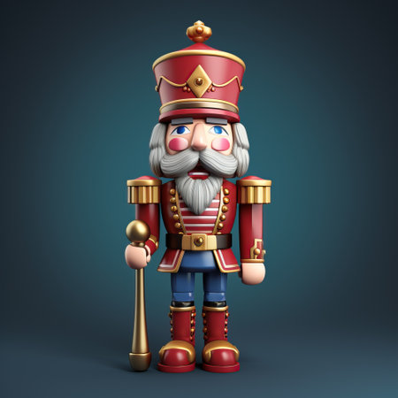 3D illustration of a cute Christmas Nutcracker soldier doll, decorative figurine for Christmas.の素材