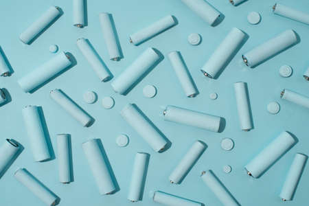 aluminum cans with blue backgroundsの写真素材