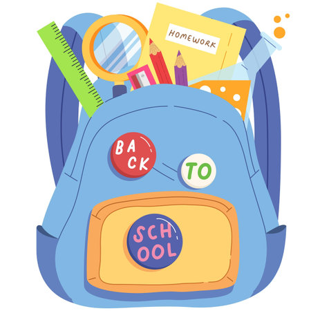 there is a back pack with school supplies in itのイラスト素材