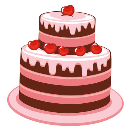 there is a three layer cake with cherries on topのイラスト素材