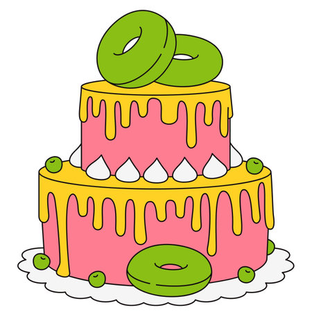 a cartoon cake with donuts on top of itのイラスト素材