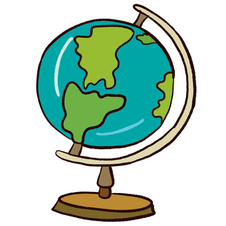 a cartoon globe with a wooden base and a green and blue continentsのイラスト素材