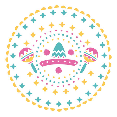 a close up of a colorful mexican hat with stars and confettiのイラスト素材