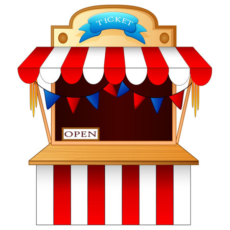illustration of a ticket booth with a sign that says openのイラスト素材